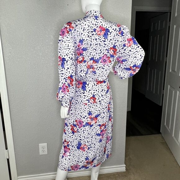Cheminee New York Size M Vintage 70s Floral Bishop Sleeve Pleated Midi Dress - Picture 4 of 11